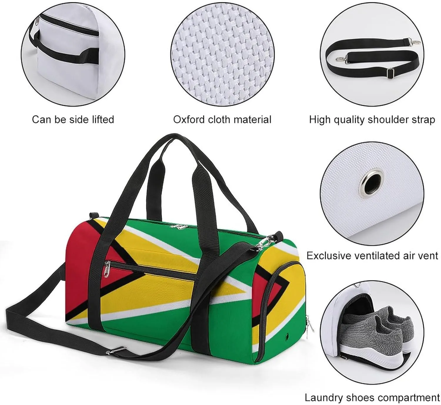 Travel Duffel with Guyana Flag for Boys Girls Waterproof Shoe Compartment