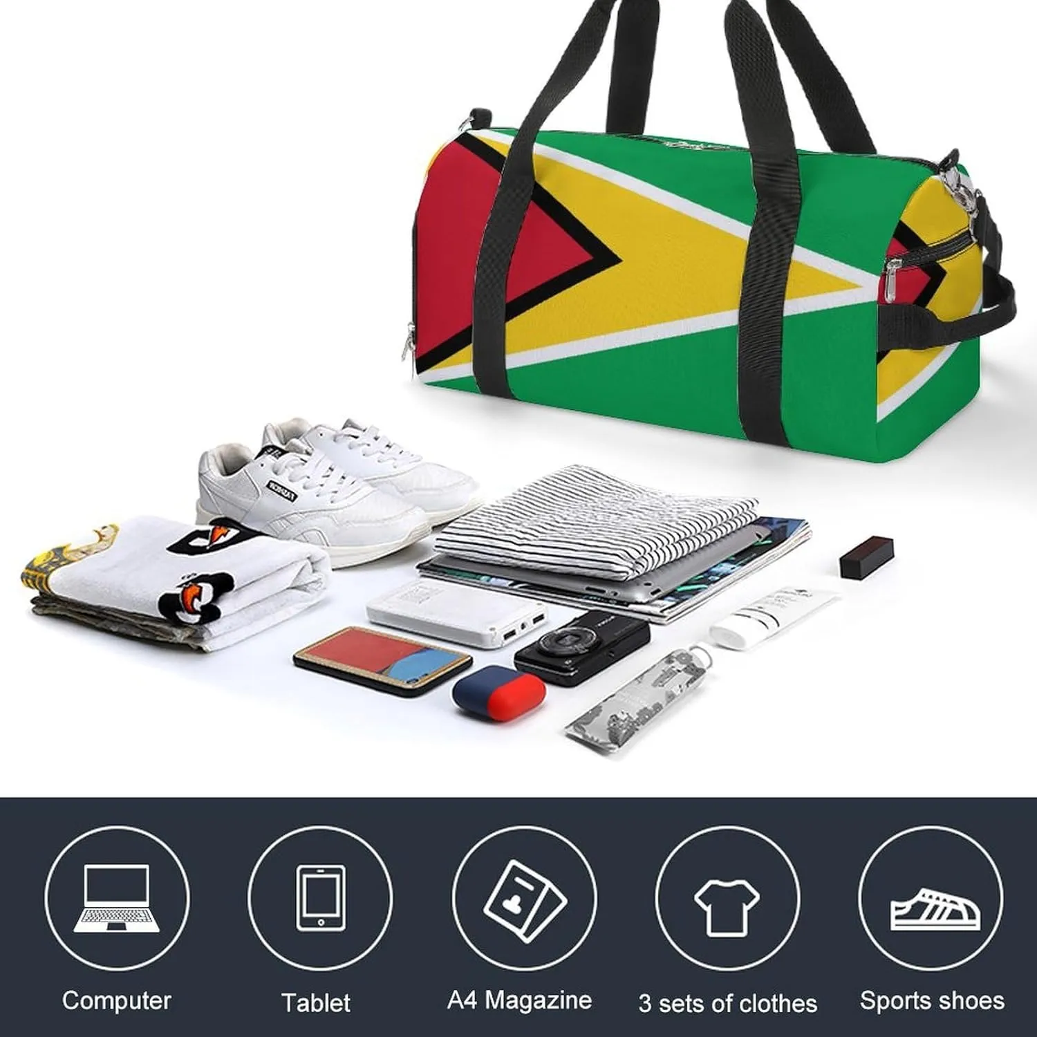 Travel Duffel with Guyana Flag for Boys Girls Waterproof Shoe Compartment