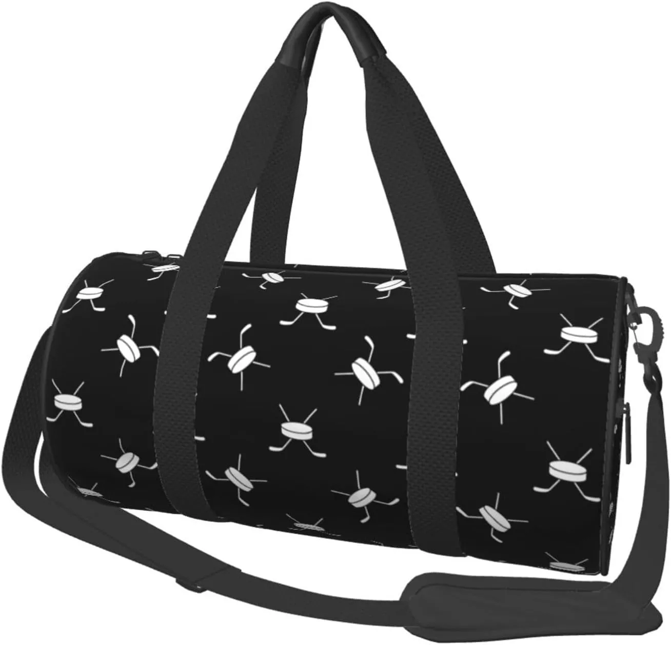 Travel Duffle Bag, cool hockey Stick puck black white Sports Gym Bag for Women Men, Carry On Bag Weekender Overnight Duffel Bag, Personal Item Travel Bag
