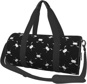Travel Duffle Bag, cool hockey Stick puck black white Sports Gym Bag for Women Men, Carry On Bag Weekender Overnight Duffel Bag, Personal Item Travel Bag