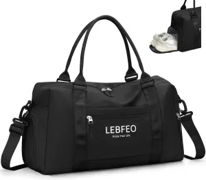Travel Duffle Bag for Women Large Weekender Overnight Bags Gym Bag with Shoe Compartment Waterproof Hospital Bag Carry On Tote Bag for Airplanes,Black