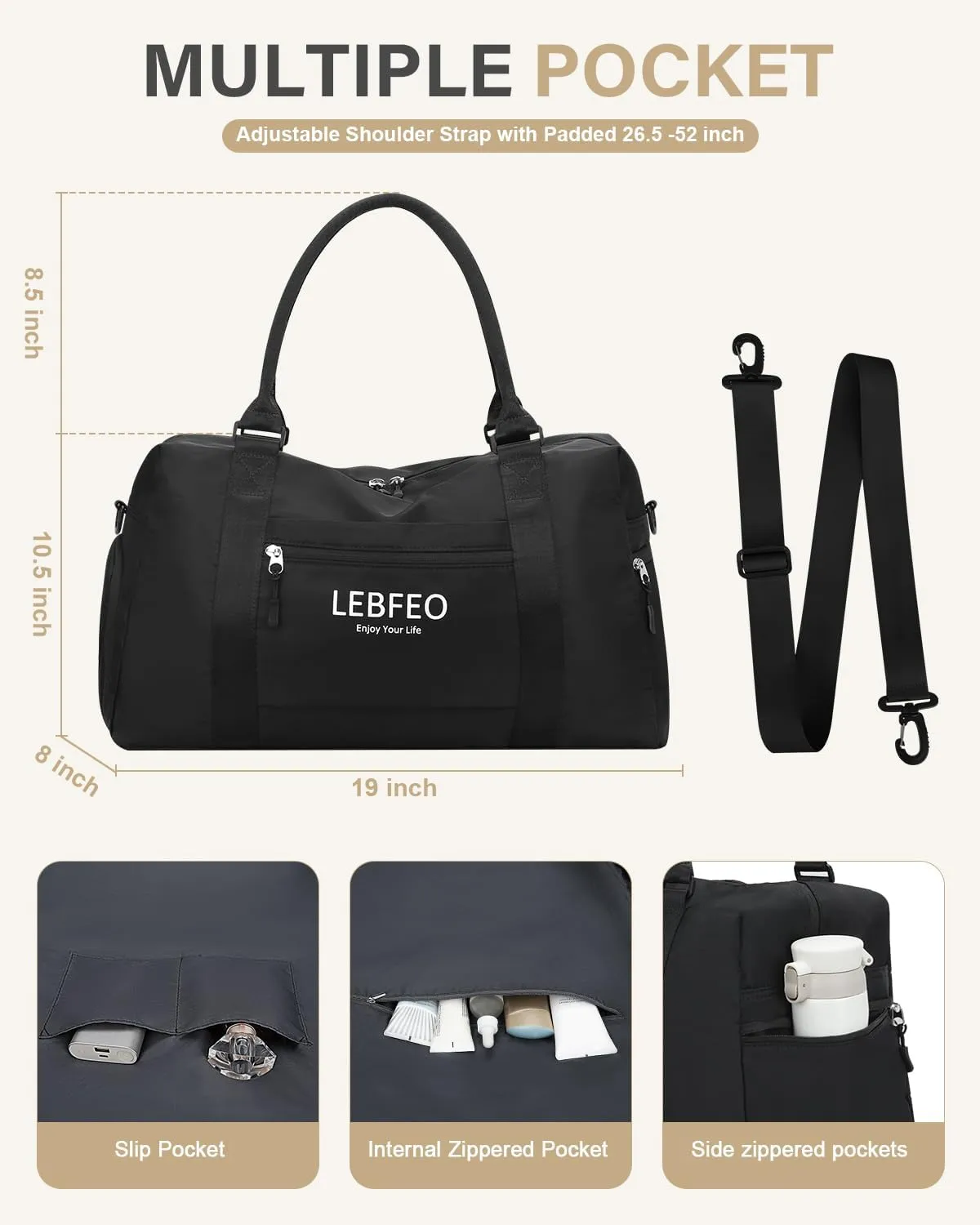 Travel Duffle Bag for Women Large Weekender Overnight Bags Gym Bag with Shoe Compartment Waterproof Hospital Bag Carry On Tote Bag for Airplanes,Black