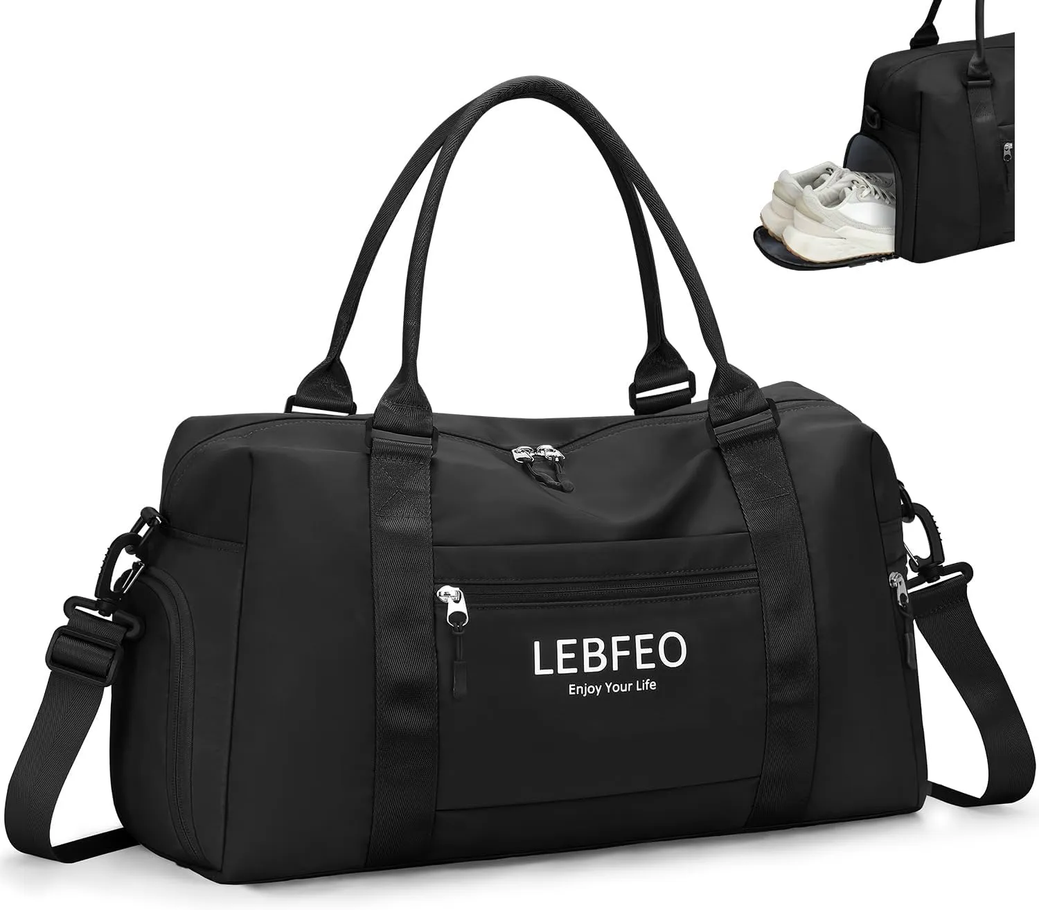 Travel Duffle Bag for Women Large Weekender Overnight Bags Gym Bag with Shoe Compartment Waterproof Hospital Bag Carry On Tote Bag for Airplanes,Black
