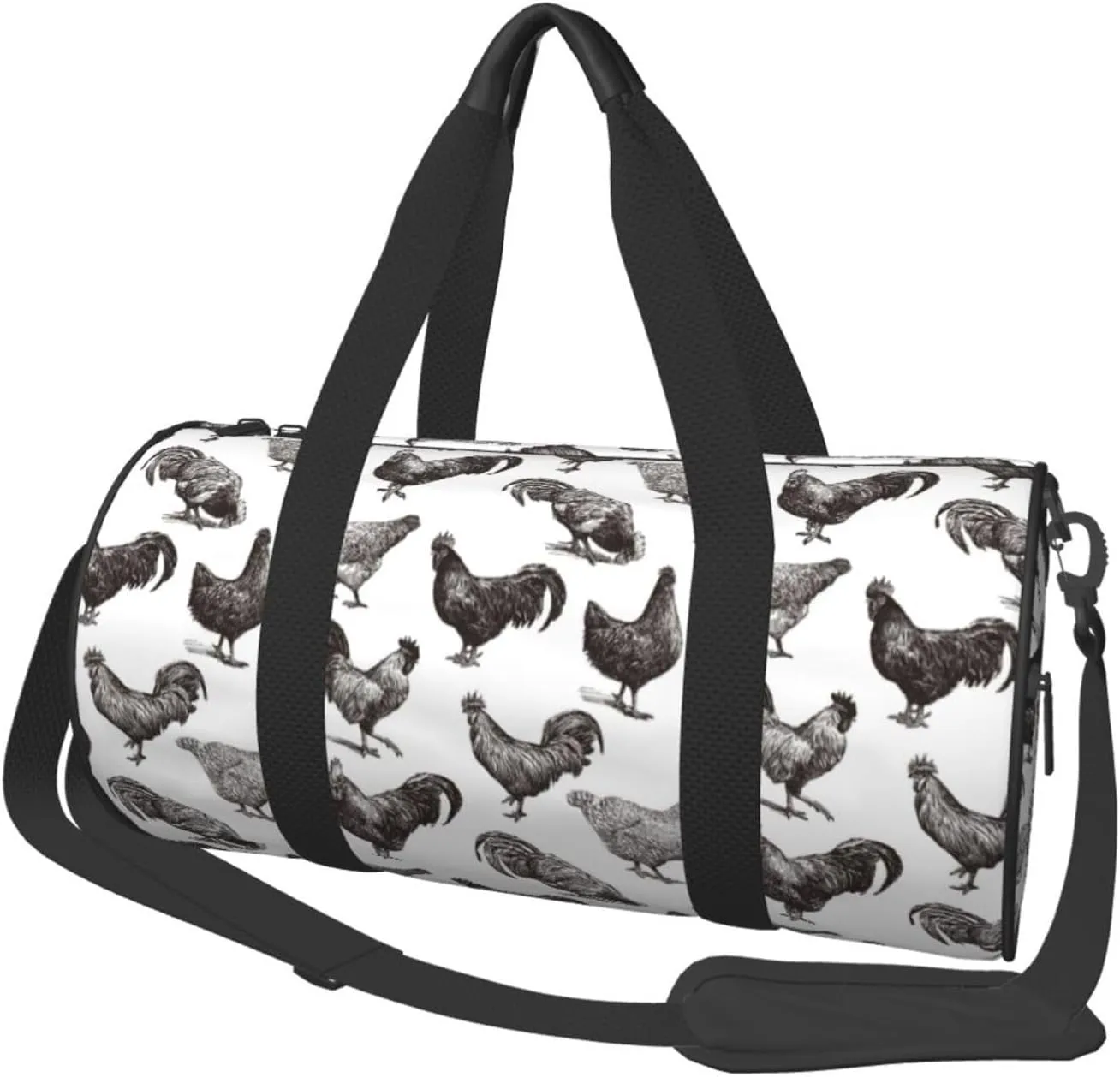 Travel Duffle Bag, Sketch Chicken Black White Sports Gym Bag for Women Men, Carry On Bag Weekender Overnight Duffel Bag, Personal Item Travel Bag