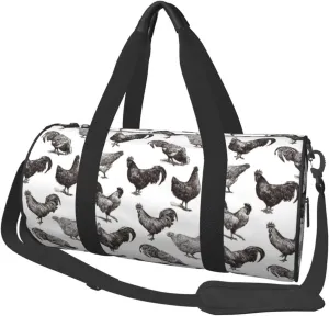 Travel Duffle Bag, Sketch Chicken Black White Sports Gym Bag for Women Men, Carry On Bag Weekender Overnight Duffel Bag, Personal Item Travel Bag