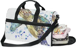 Travel Duffle Bag, Watercolor Sea Turtle Weekender Bag Large Sport Gym Bag with Shoe Compartment