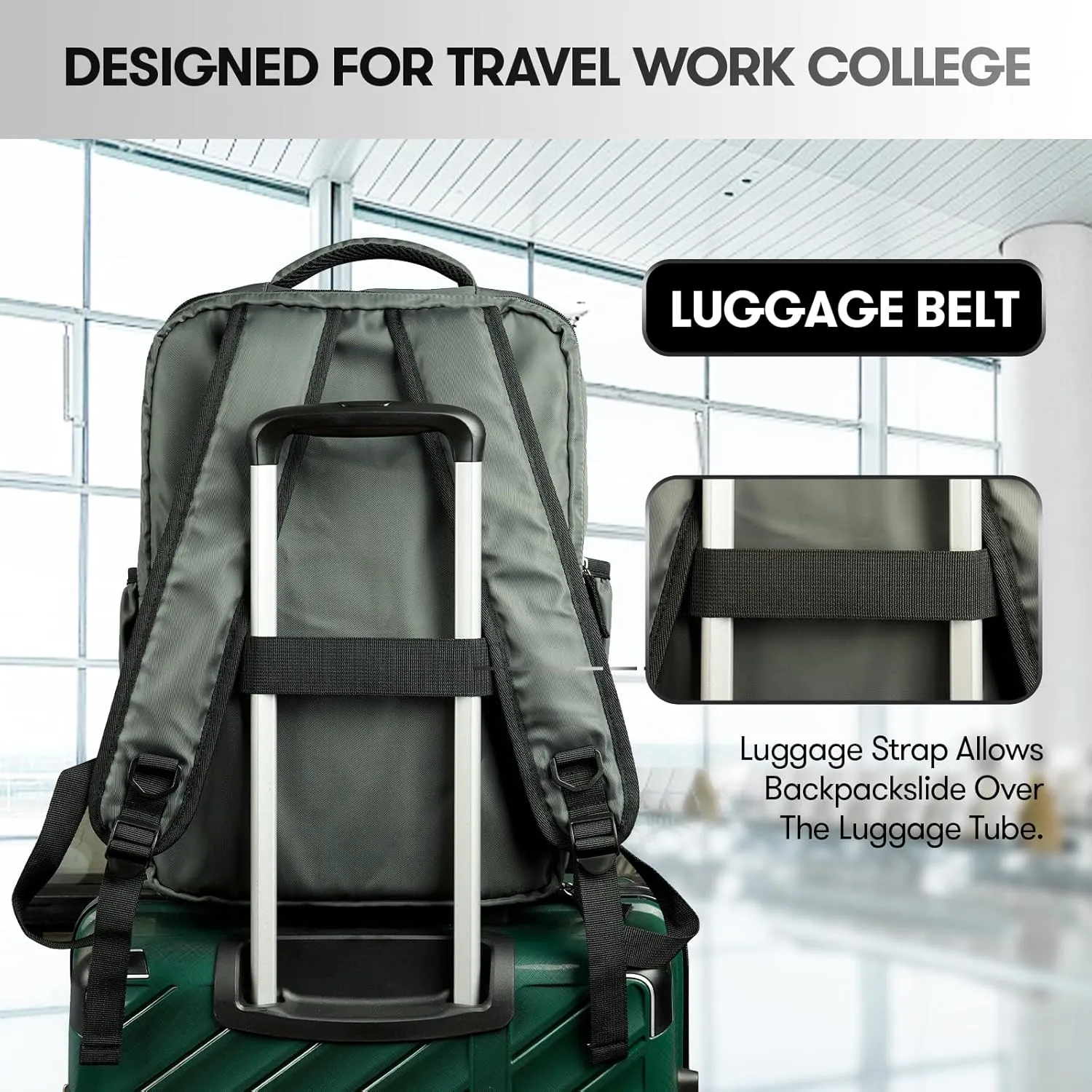 Travel Laptop Backpack, 17 inch Carry on Backpack Flight Approved. Full Closure Design and Separate Shoe Area. 8 Pockets Large Capacity. Forest-Green