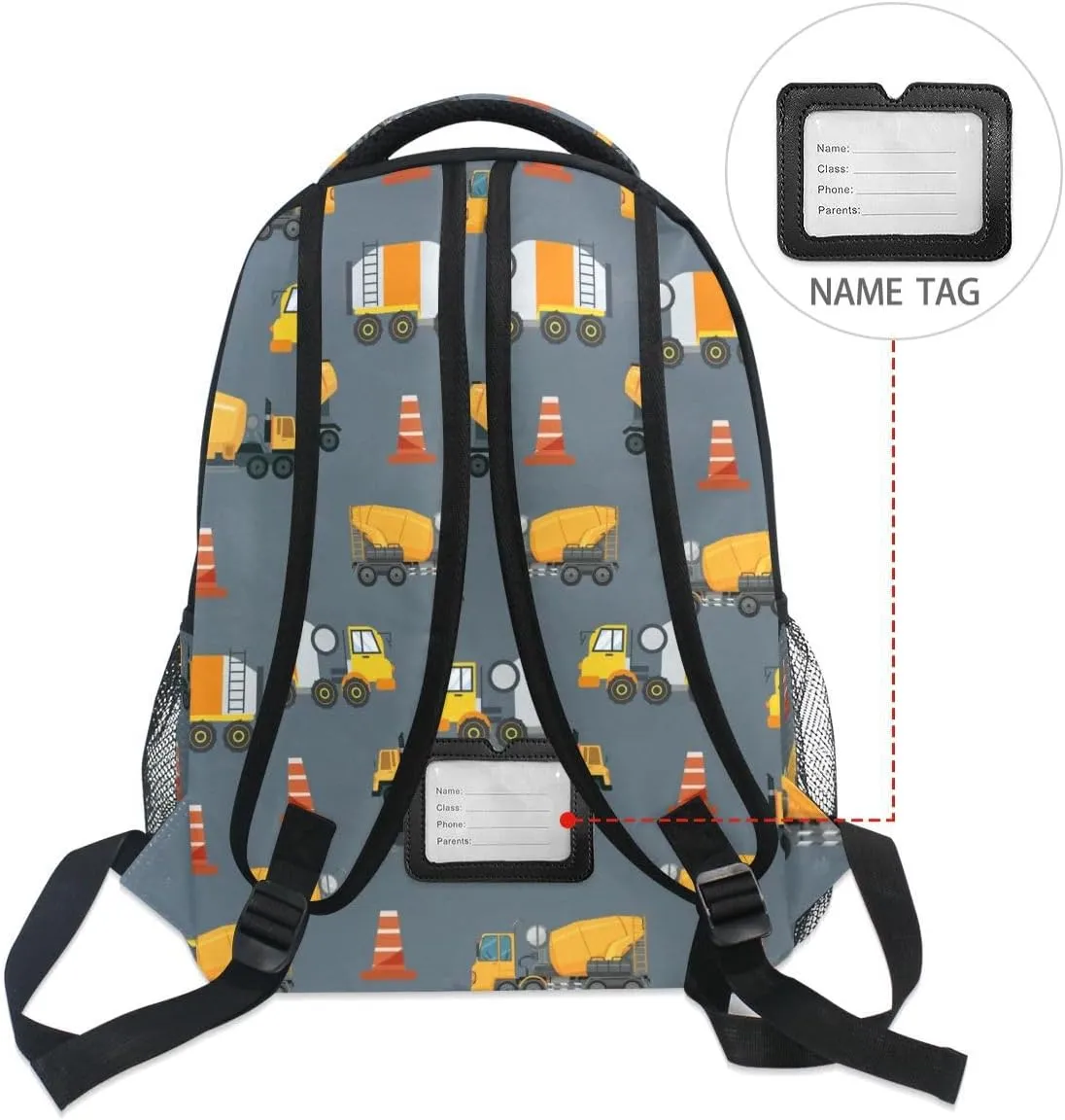 Travel Laptop Backpack Daypack Concrete Mixer on Truck College School Computer Bag Bookbag for Kids, Fits 3 to 6 years old