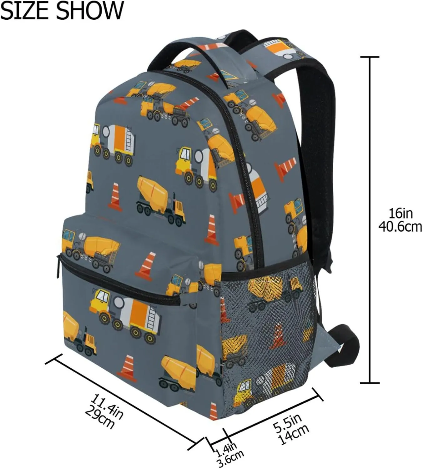 Travel Laptop Backpack Daypack Concrete Mixer on Truck College School Computer Bag Bookbag for Kids, Fits 3 to 6 years old