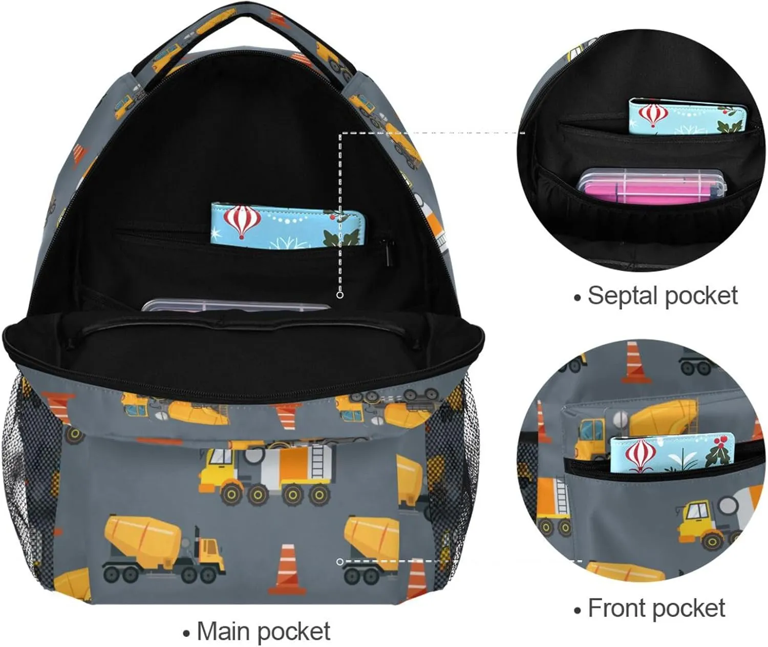 Travel Laptop Backpack Daypack Concrete Mixer on Truck College School Computer Bag Bookbag for Kids, Fits 3 to 6 years old