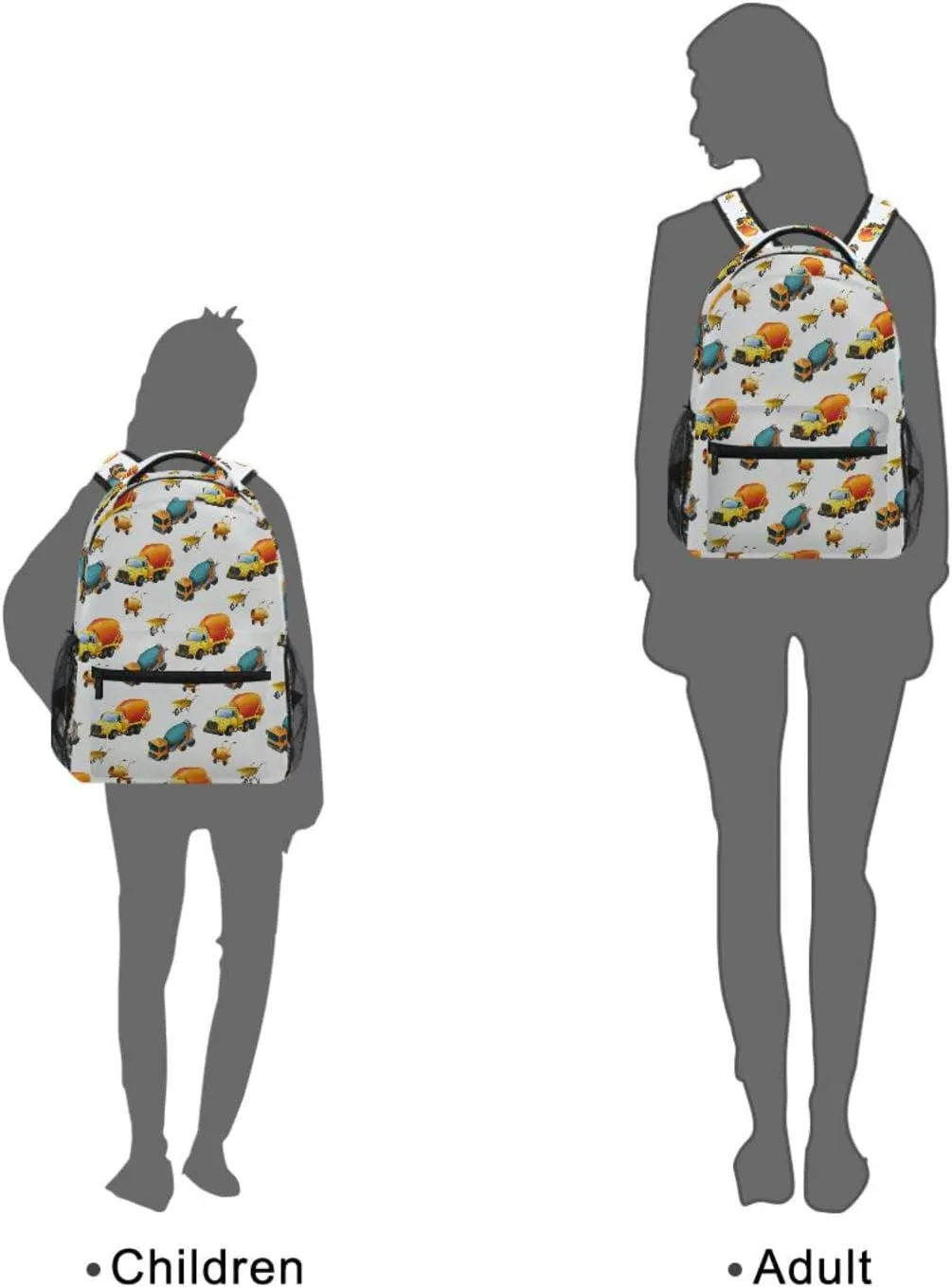 Travel Laptop Backpack Daypack Concrete Mixer Truck College School Computer Bag Bookbag for Kids, Fits 3 to 6 years old