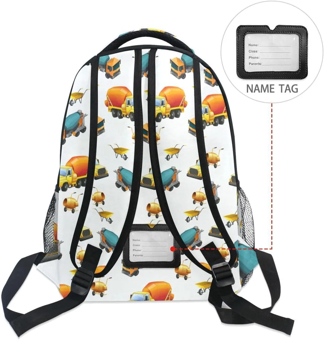 Travel Laptop Backpack Daypack Concrete Mixer Truck College School Computer Bag Bookbag for Kids, Fits 3 to 6 years old