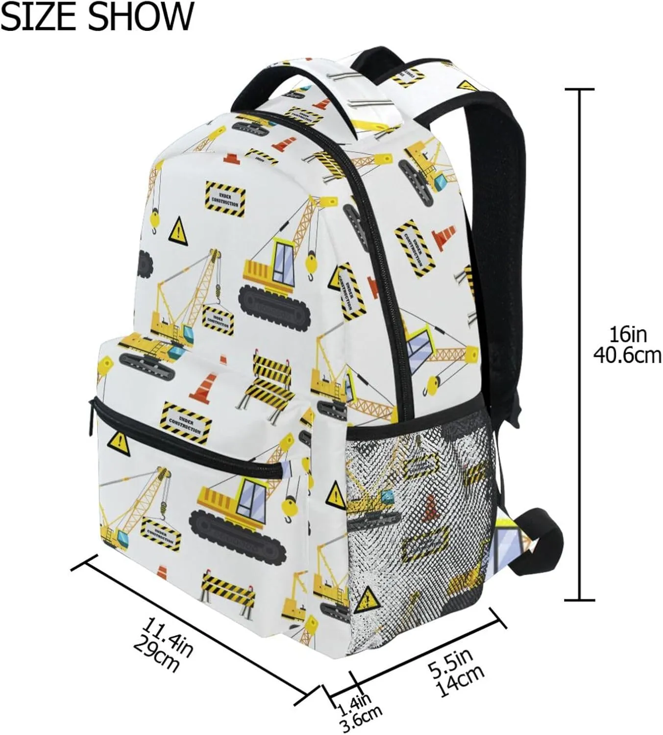 Travel Laptop Backpack Daypack Hoisting Crane Truck College School Computer Bag Bookbag for Kids, Fits 3 to 6 years old
