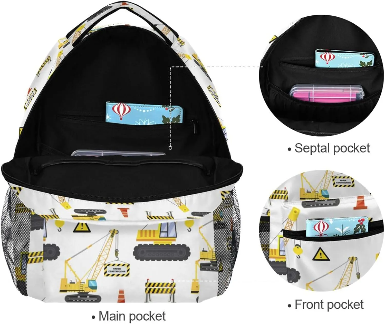 Travel Laptop Backpack Daypack Hoisting Crane Truck College School Computer Bag Bookbag for Kids, Fits 3 to 6 years old