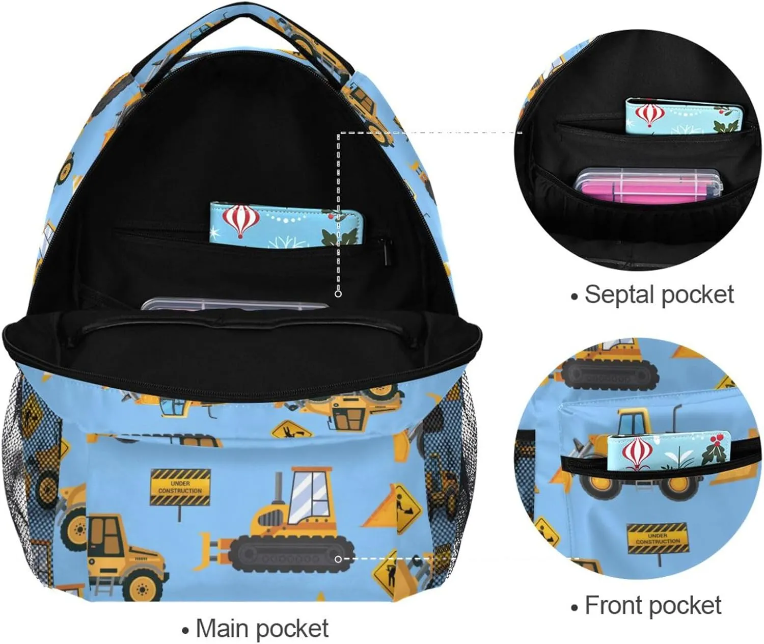 Travel Laptop Backpack Daypack Skid Loader Truck College School Computer Bag Bookbag for for Kids, Fits 3 to 6 years old
