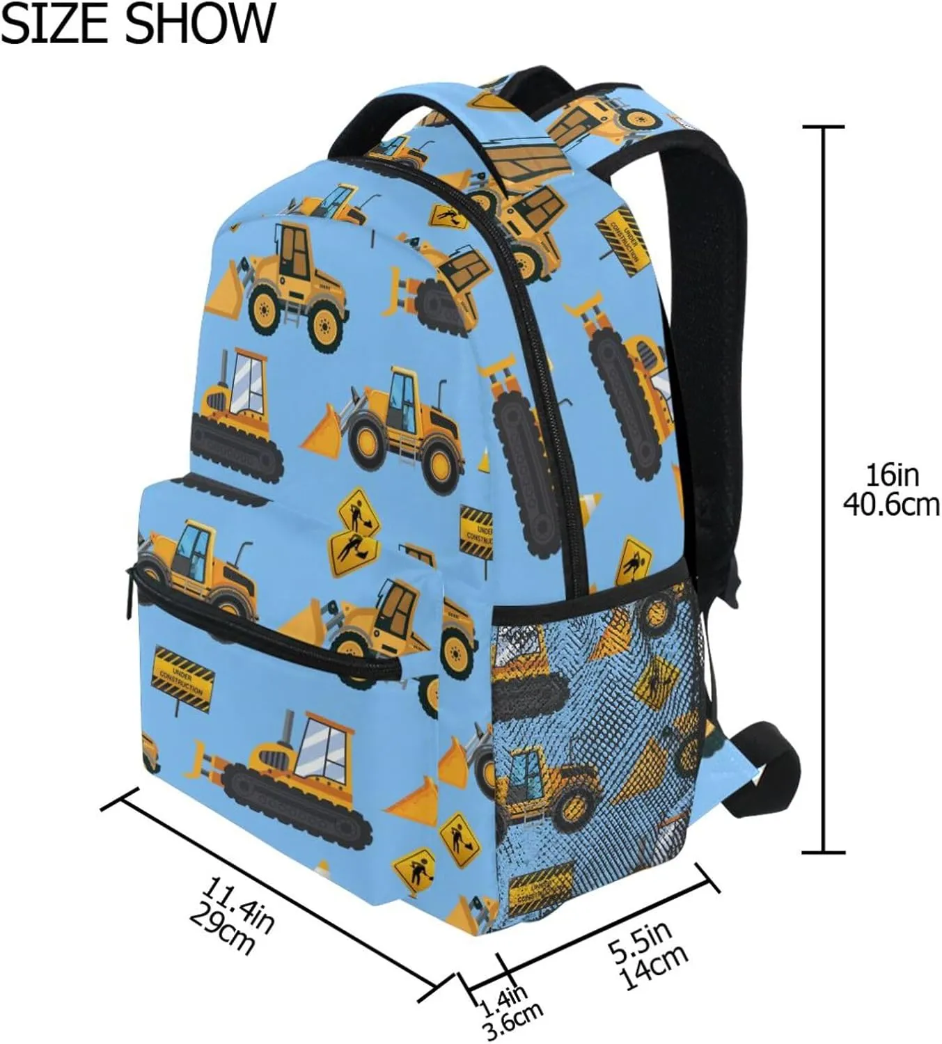 Travel Laptop Backpack Daypack Skid Loader Truck College School Computer Bag Bookbag for for Kids, Fits 3 to 6 years old