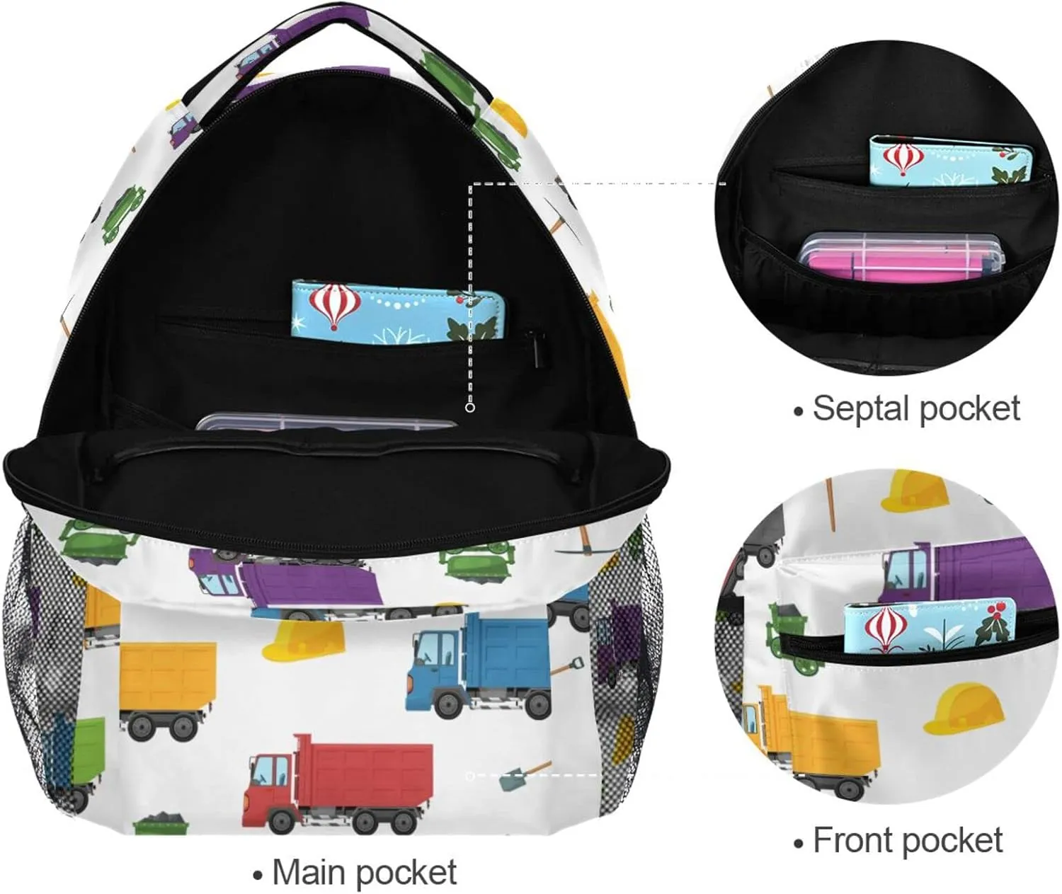 Travel Laptop Backpack Daypack Unloading Dump Truck College School Computer Bag Bookbag for Kids, Fits 3 to 6 years old