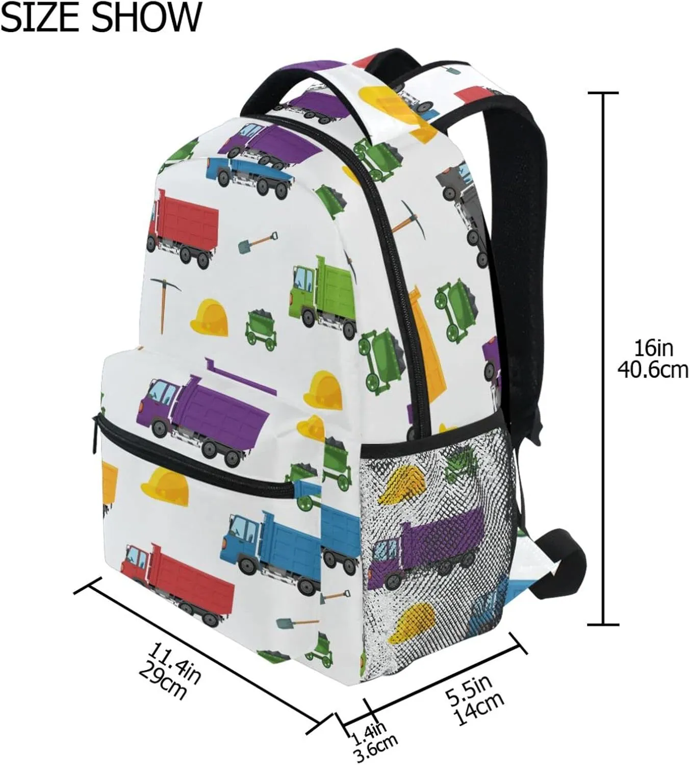 Travel Laptop Backpack Daypack Unloading Dump Truck College School Computer Bag Bookbag for Kids, Fits 3 to 6 years old