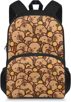 Travel Laptop Backpack, Water Resistant College School Computer Bag Gift For Boys & Girls Fits 15 Inch Notebook Capybara Orange Pattern