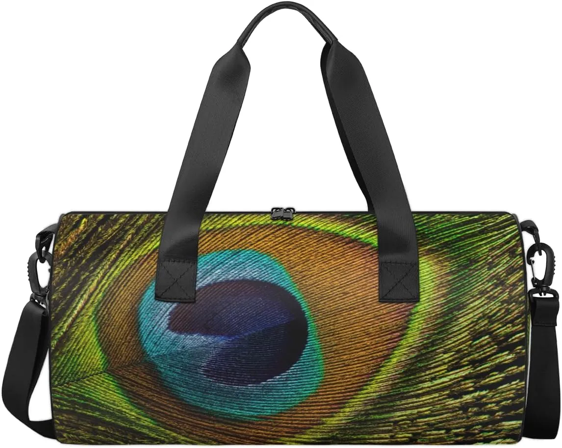 Tribe Ethnic Animal Peacock Feathers Sports Duffel Bag, Gym Tote Bag Waterproof Weekender Travel Bag for Overnight Travel Luggage Workout Women Men