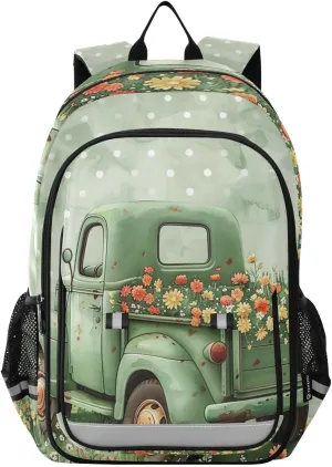 Truck Flower Print Backpack for Boys Middle-School Elementary Bookbags 20325284