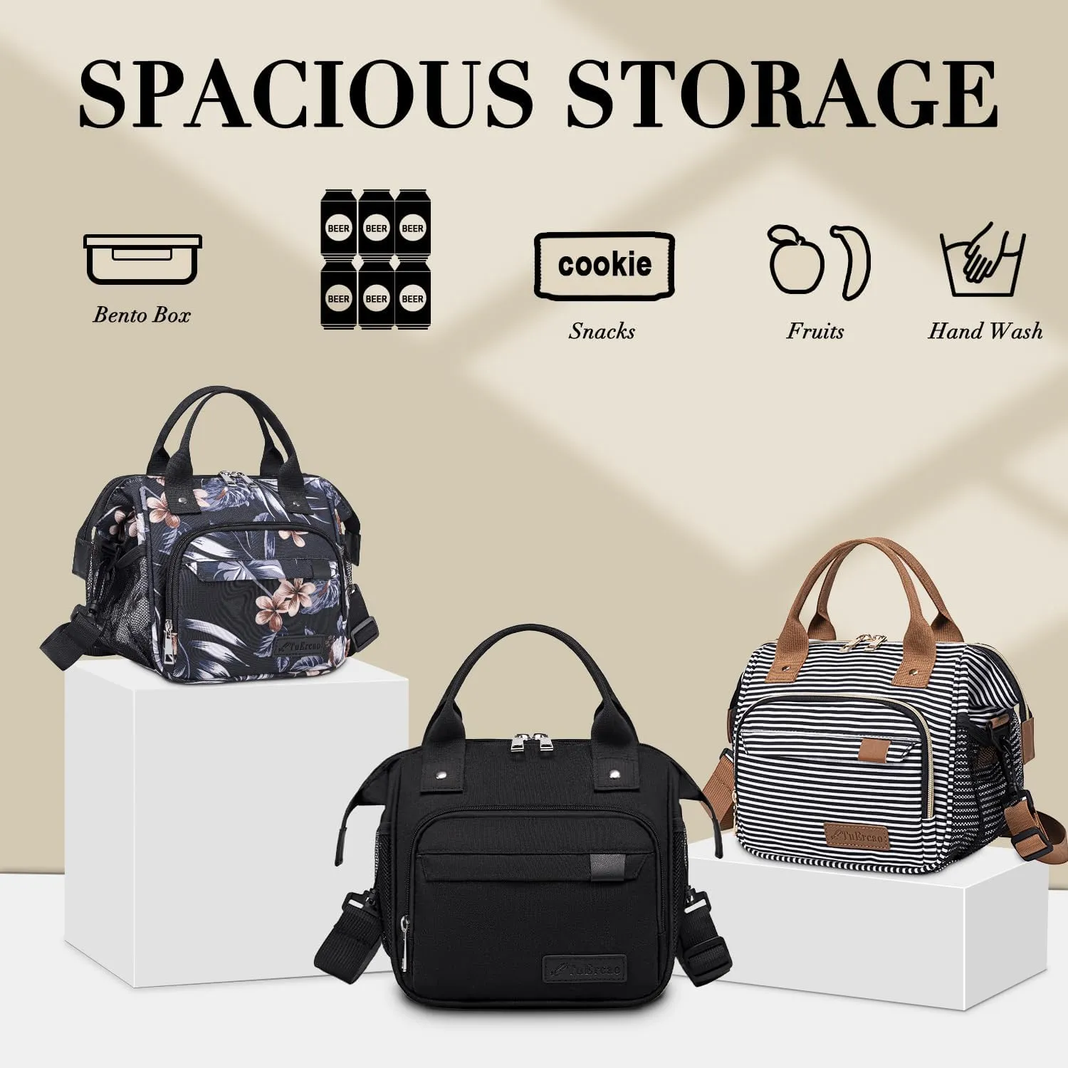 TuErCao Small Lunch Bag Lightweight Insulated Lunch Box for Women Work Portable Soft Cooler for Picnic Travel Road Trips, Loncheras para Mujer, Black