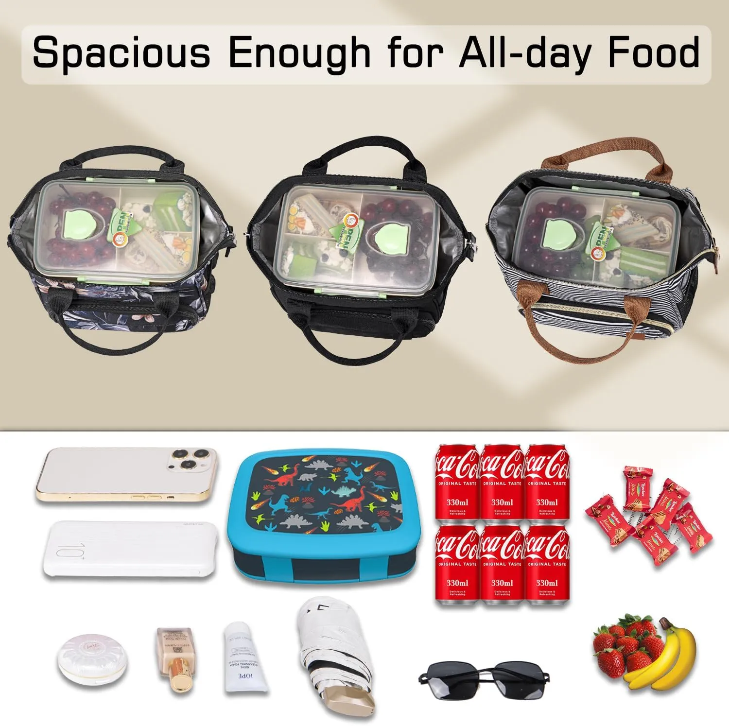 TuErCao Small Lunch Bag Lightweight Insulated Lunch Box for Women Work Portable Soft Cooler for Picnic Travel Road Trips, Loncheras para Mujer, Black