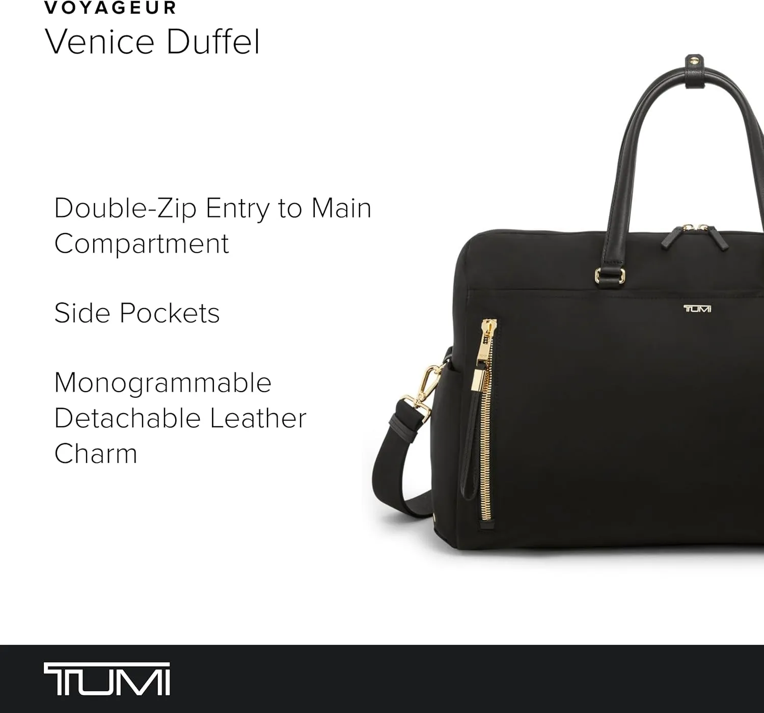 TUMI - Voyageur Venice Duffel - Aesthetic Travel Duffel Bag for Women - Multicompartment Weekender Ladies' Bag - Black/Gold