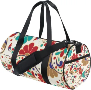 Turkish Colored Luxury Floral Duffel Bag Canvas Travel Weekender Luggage Gym Handbag for Men Women