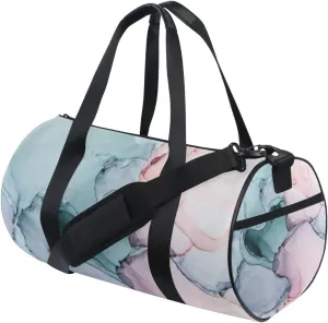 Turquoise Pink Marble Texture Abstract Liquid Ink Paint Duffel Bag, Foldable Canvas Travel Tote for Gym Sports with Inner Pockets, Durable Lightweight Fitness Bag for Overnight Workout