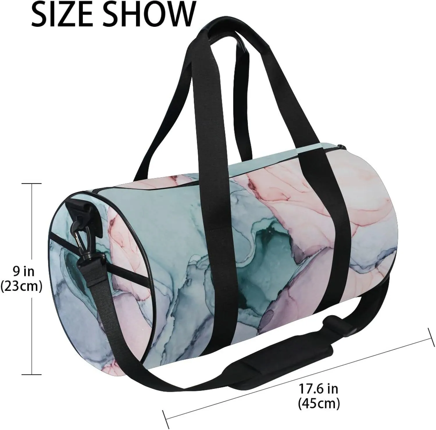 Turquoise Pink Marble Texture Abstract Liquid Ink Paint Duffel Bag, Foldable Canvas Travel Tote for Gym Sports with Inner Pockets, Durable Lightweight Fitness Bag for Overnight Workout