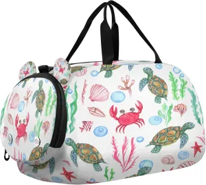 Turtle Kids Overnight Sports Duffel Bags with Shoe Compartment & Wet Pocket Travel Sport Gym Bag for Girls Boys