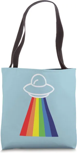 UFO Alien floating flying disk saucer with a color rainbow Tote Bag