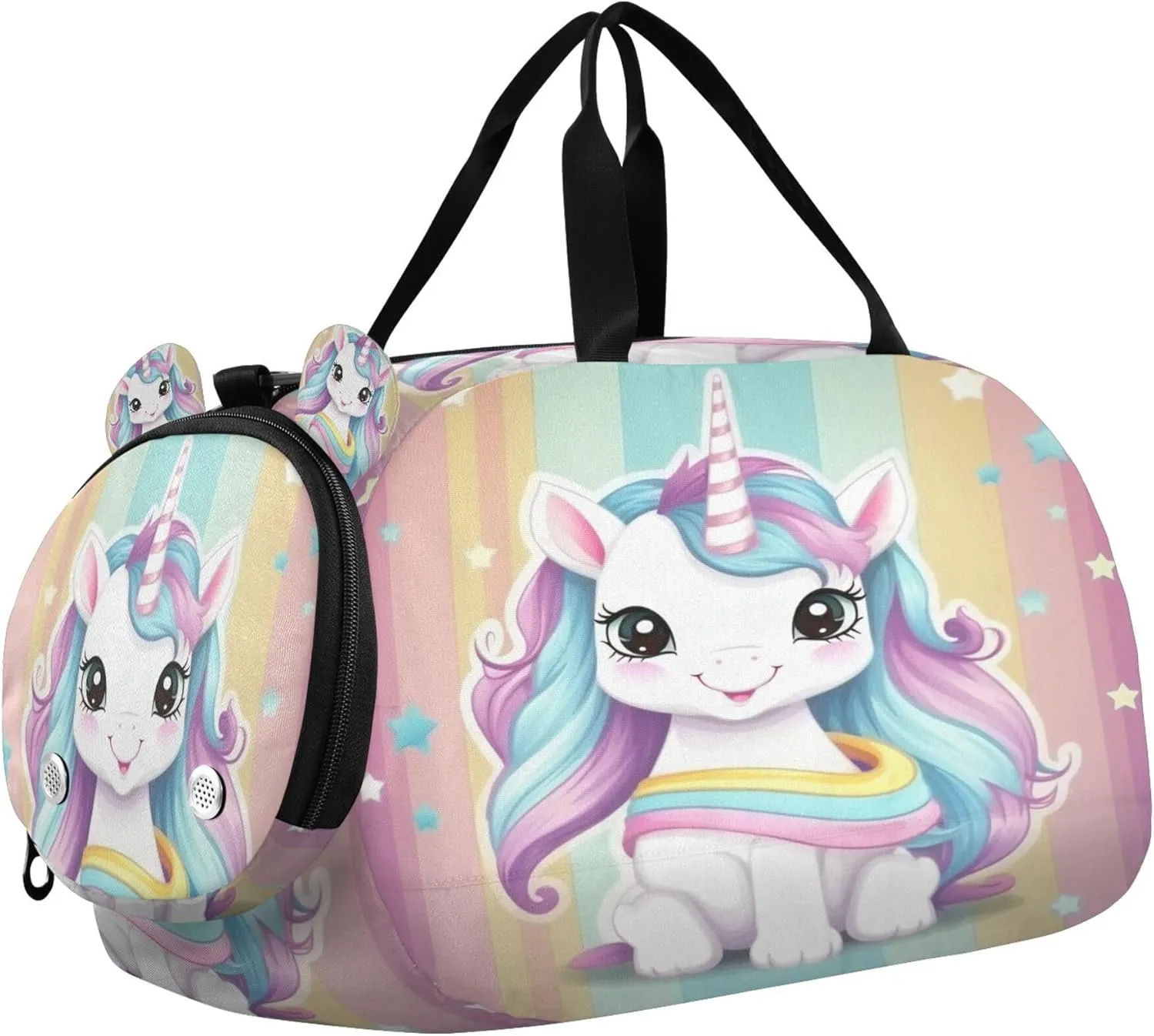 Unicorn Kids Overnight Sports Duffel Bags with Shoe Compartment & Wet Pocket Travel Sport Gym Bag for Girls Boys