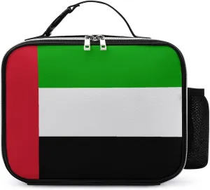 United Arab Emirates Flag Insulated Cooler Leather Lunch Bag Meal Tote Handbags with Adjustable Handle Strap Side Pocket
