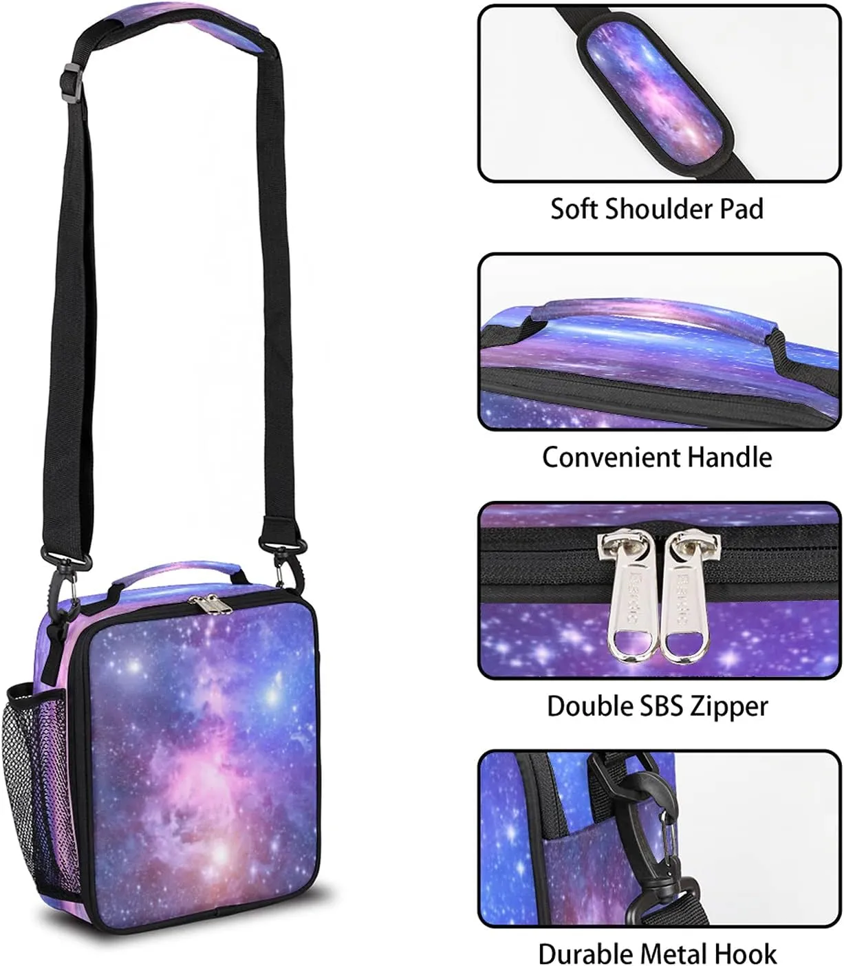 Universe Space Galaxy Nebula Lunch Bag for Girls Boys Outer Space Galaxy Insulated Lunch Box for Kids School Picnic Travel Outdoor,Students Teens Thermal Lunch Tote Bag with Adjustable Shoulder Strap