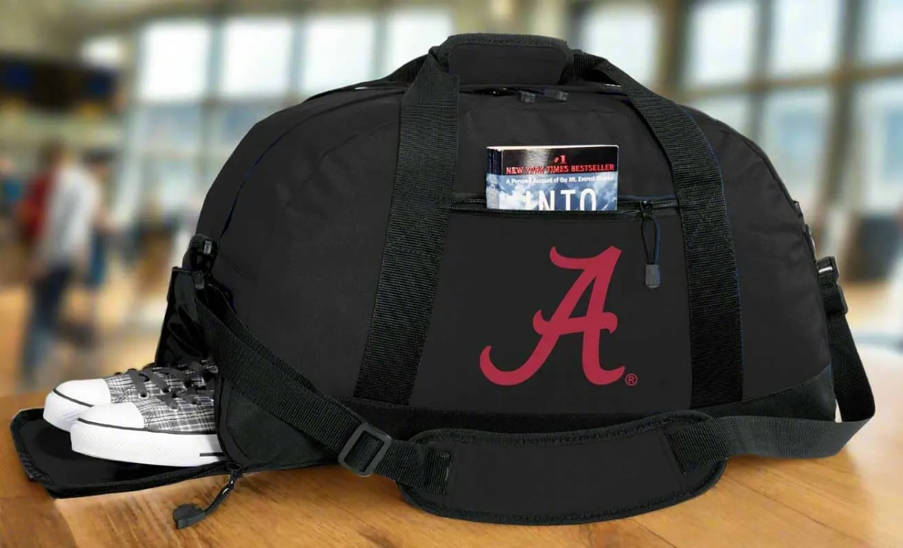 University of Alabama Duffle Bags - Alabama Gym Bag w/SHOE POCKETS (Black Script A Logo)