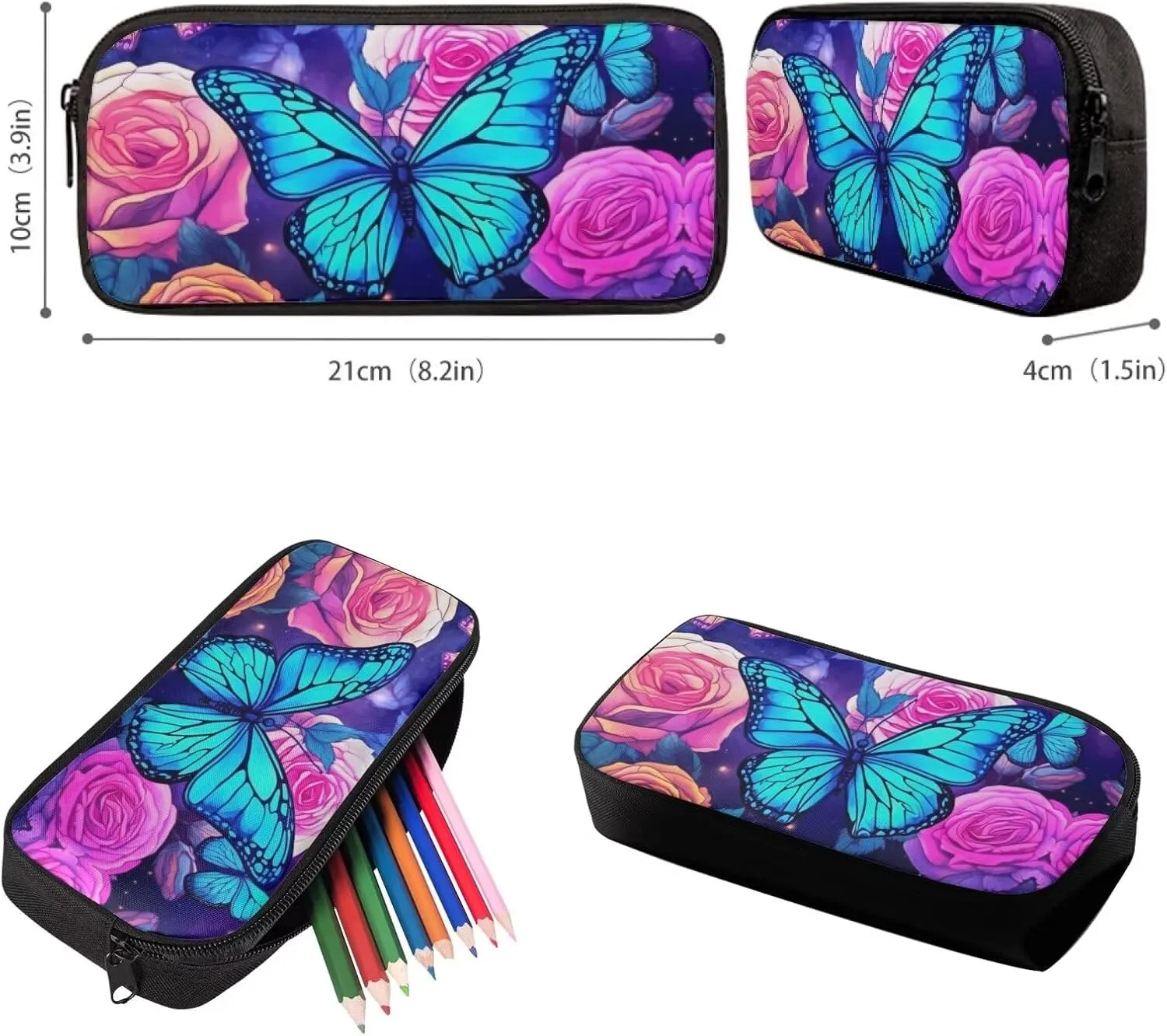 Upetstory 3pcs/set Butterfly Backpack for Girls School Bag with Lunch Box Pencil Purse 3-5 6-8 10-12 Kids Schoolbag Children Bookbag Elementary Kindergarten Preschool Travel Rucksack Daypack