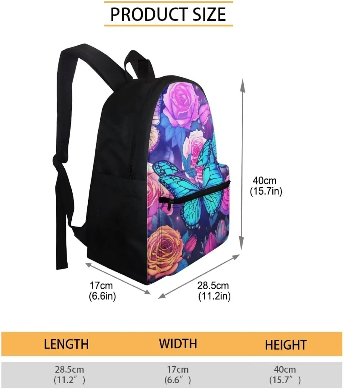 Upetstory 3pcs/set Butterfly Backpack for Girls School Bag with Lunch Box Pencil Purse 3-5 6-8 10-12 Kids Schoolbag Children Bookbag Elementary Kindergarten Preschool Travel Rucksack Daypack