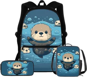 Upetstory Sea Otter Backpack for Girls Boys Kids 6-8 10-12 School Bag with Lunch Box Pencil Case Preschooler Primary Student Bookbag Elementary Schoolbag Daypack Hiking Camping Travel Rucksack