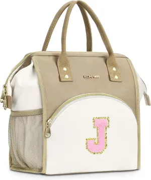 UTOTEBAG Initial Lunch Bag Women, Preppy Teen Girls Lunch Box Adult Cooler Lunchbox Container for Work Picnic, Personalized Mother's Day Gifts for Mom Girlfriend Daughter Grand daughter, Letter J