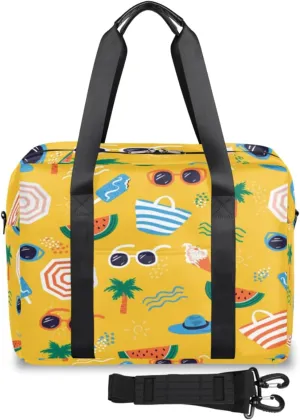 Vacation Relaxation Hawaiian Beach Weekender Bag, Waterproof Travel Duffel Bags, Overnight Bags for Women, Duffel Bag with Trolley Sleeve, for Men Travel Business Gym Gift