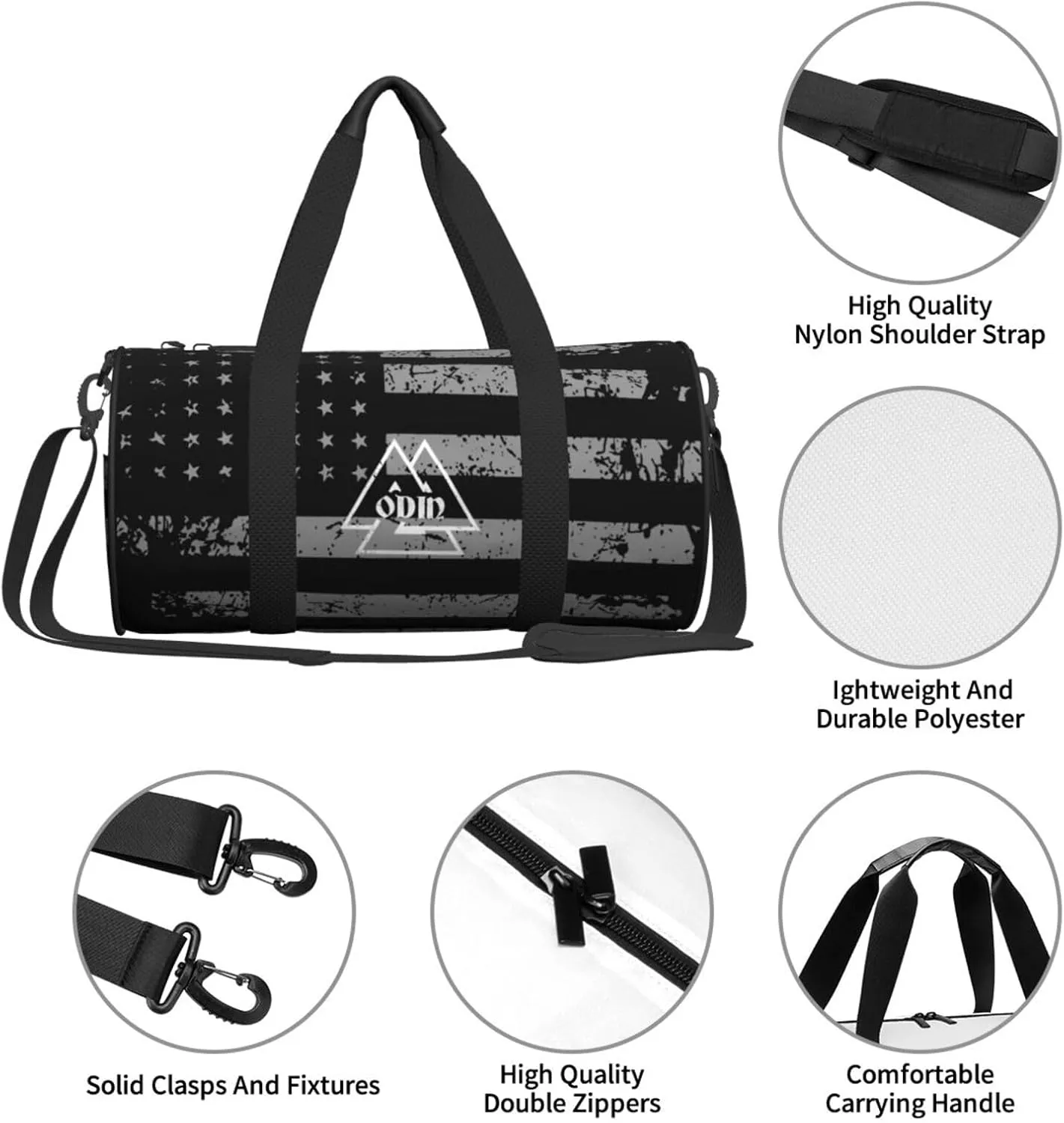 Valknut, The Symbol Of Odin God Travel Luggage Duffel Bag Sports Rolling Foldable Duffel Bag, Black