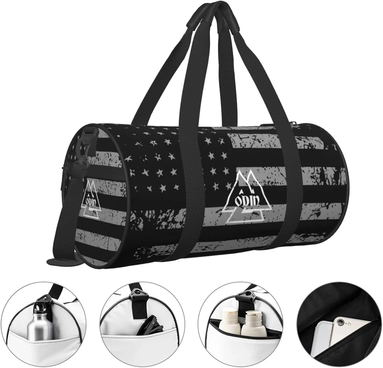 Valknut, The Symbol Of Odin God Travel Luggage Duffel Bag Sports Rolling Foldable Duffel Bag, Black