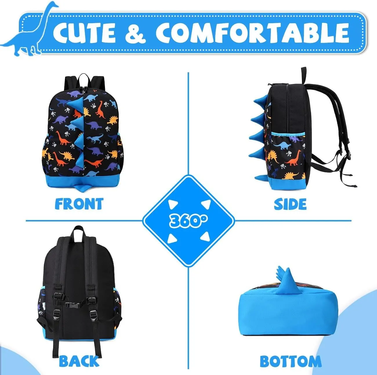 VASCHY Dinosaur Toddler Backpack, Cute Little Boys Girls Kids Schoolbag Bookbag w Chest Strap