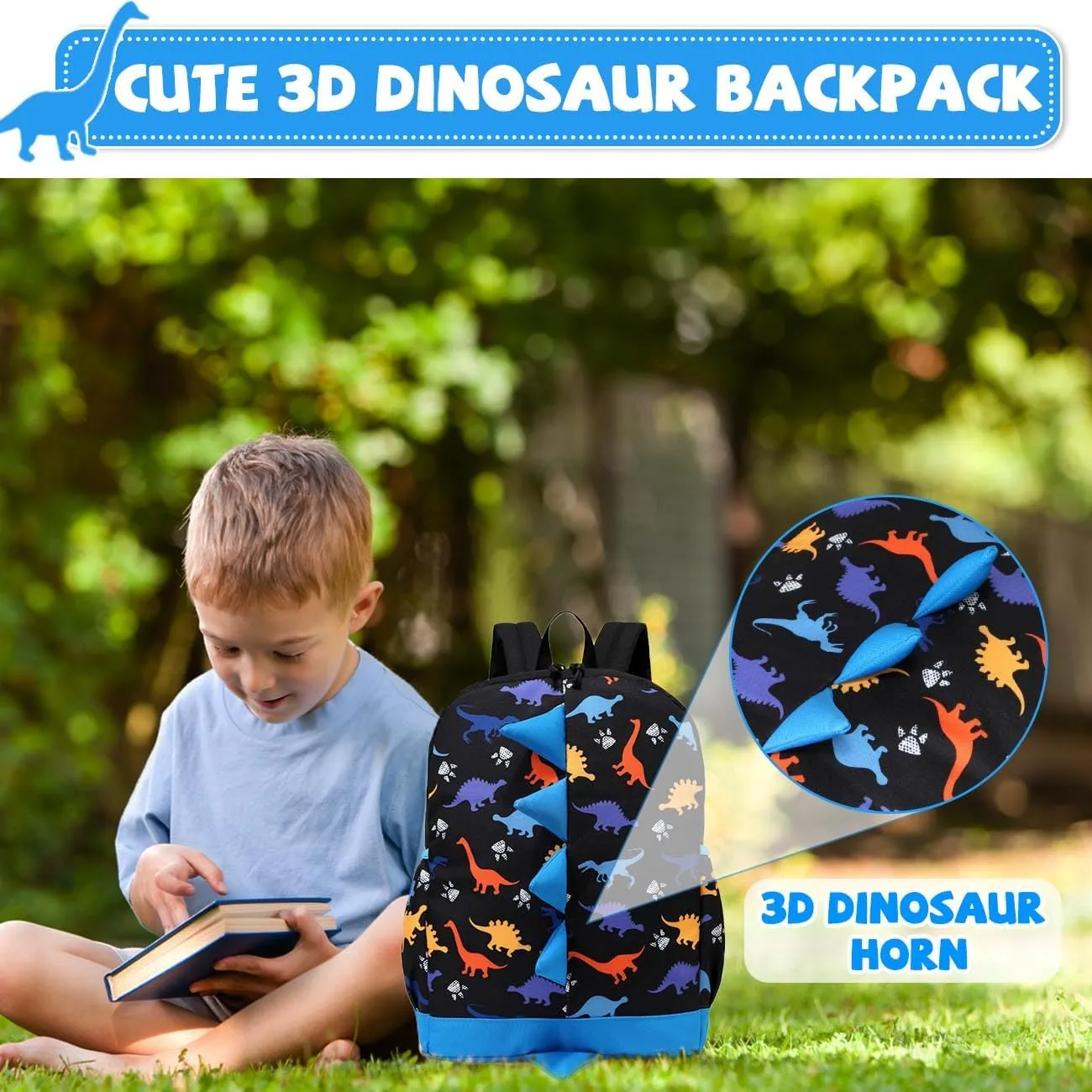 VASCHY Dinosaur Toddler Backpack, Cute Little Boys Girls Kids Schoolbag Bookbag w Chest Strap