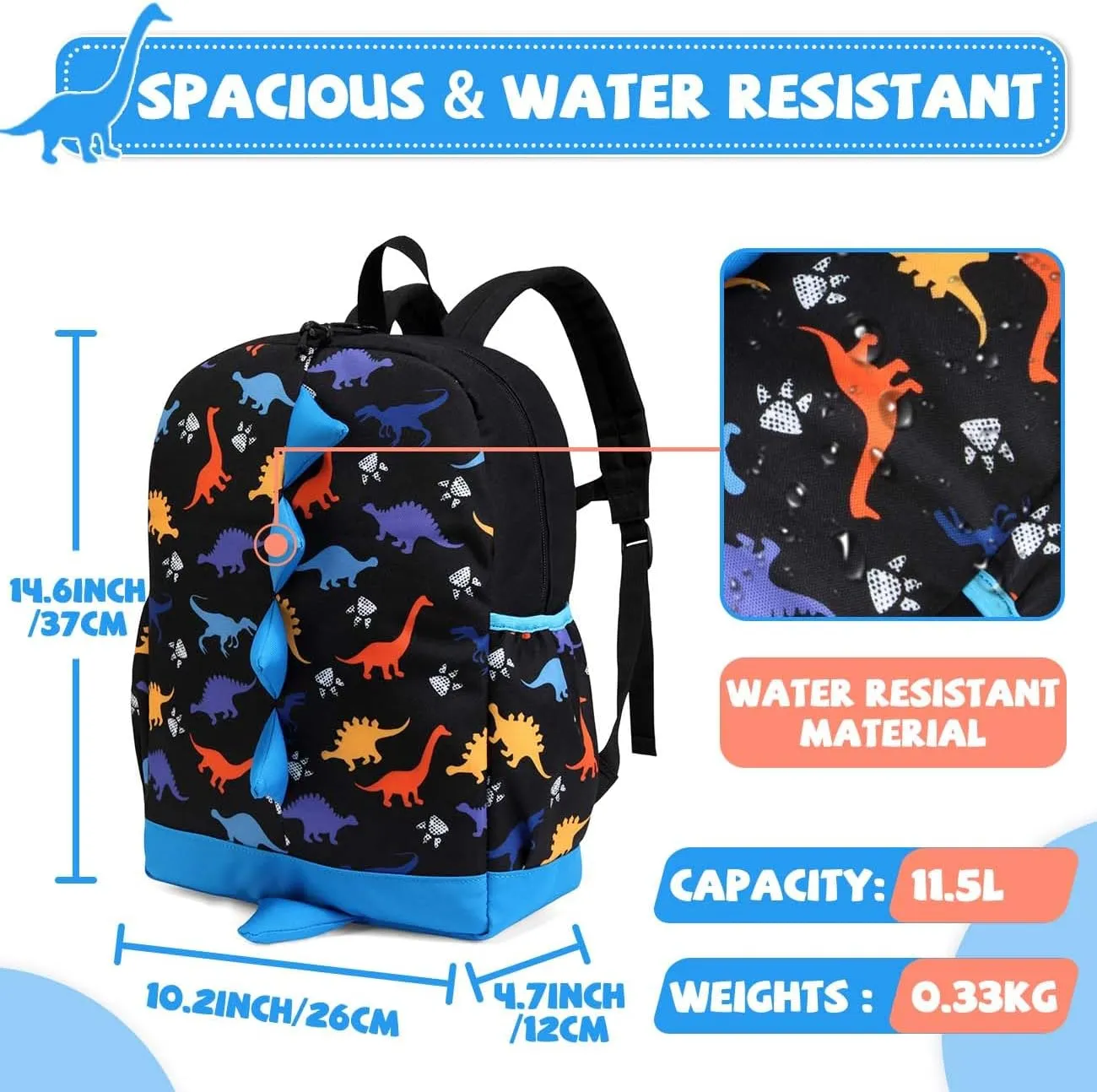 VASCHY Dinosaur Toddler Backpack, Cute Little Boys Girls Kids Schoolbag Bookbag w Chest Strap
