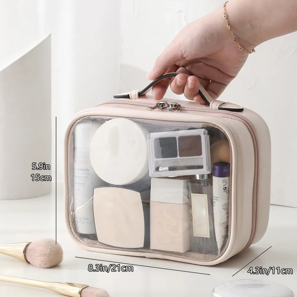 Veki Transparent Makeup Bag Travel Cosmetic Bags Case Waterproof Toiletries Bag Large Capacity Open Storage Bags Organizer With Zipper, Portable Make Up Organizer for Women and Girls