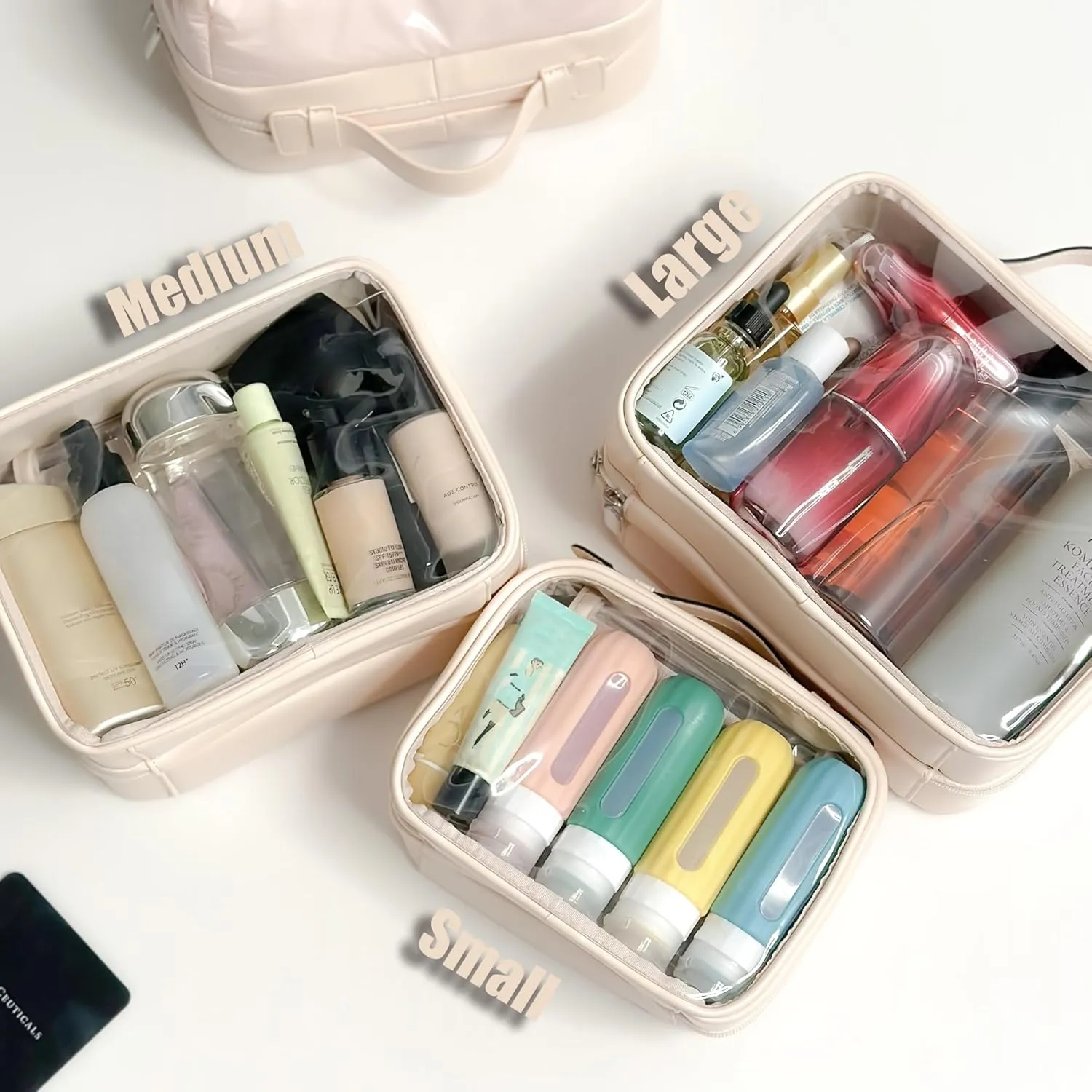 Veki Transparent Makeup Bag Travel Cosmetic Bags Case Waterproof Toiletries Bag Large Capacity Open Storage Bags Organizer With Zipper, Portable Make Up Organizer for Women and Girls