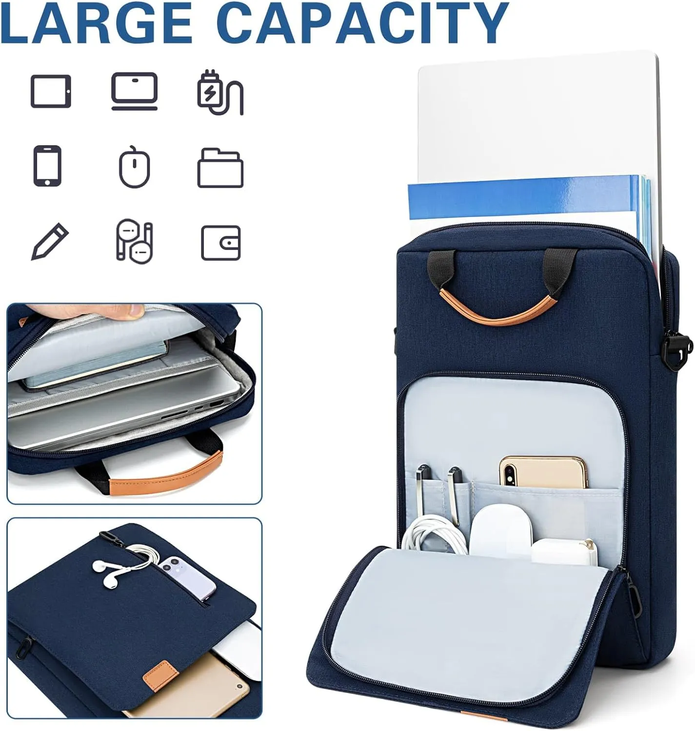 Vertical Laptop Case Computer Bag for 13-13.3 Inch MacBook Air/Pro Computer Notebook, Waterproof Protective Lightweight Laptop Computer Cover Bag, Navy Blue